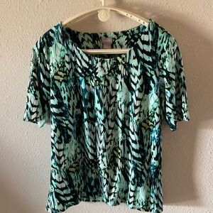 Chico’s Touch of Cool Top Ballet Neck Printed Short Sleeve Size M-12 (Chico’s 2)